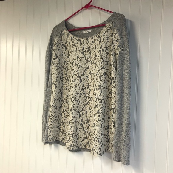 Maurices Gray and Cream Lace Long Sleeve Top XL Crewneck Pullover - Picture 2 of 4